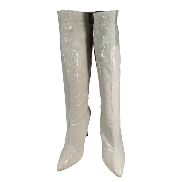 None Shoes - GORGEOUS! RICH VANILLA CREAM VEGAN PATENT LEATHER POINTY TOE BOOTS! SZ 8.5M